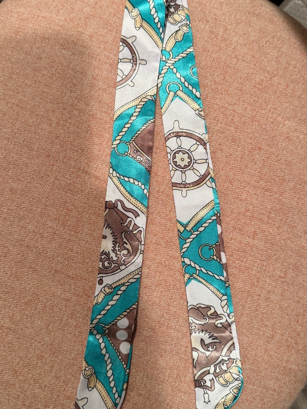 Silk-Inspired Teal and Brown Printed Scarf Twilly
